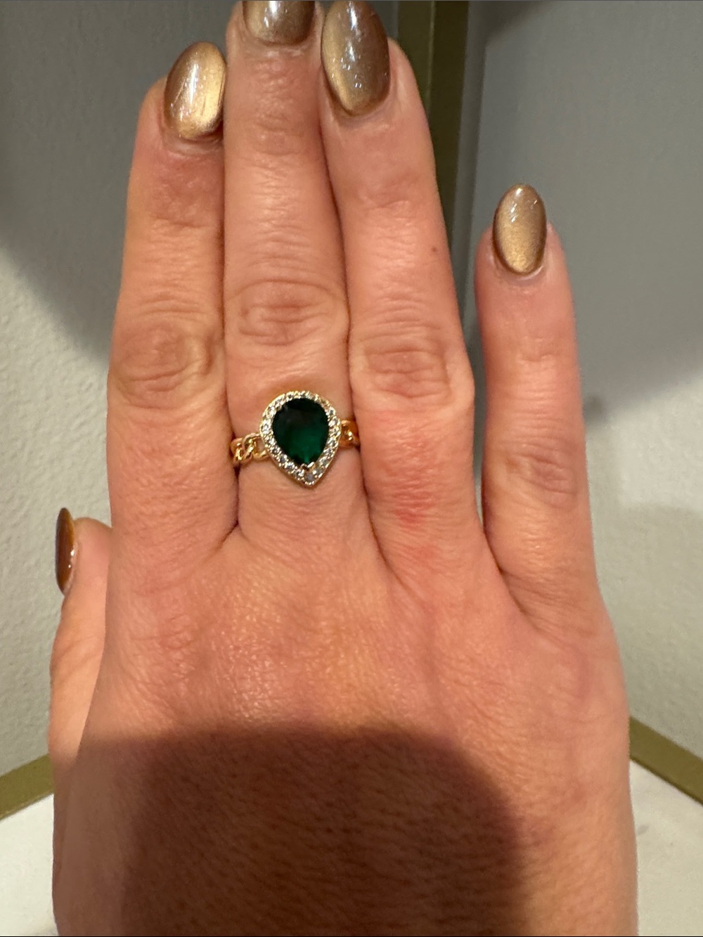 Emerald Pear Adustable Ring